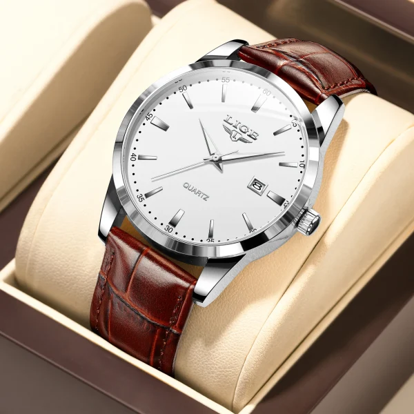 Classic Men's LIGE Leather Waterproof Quartz Watch