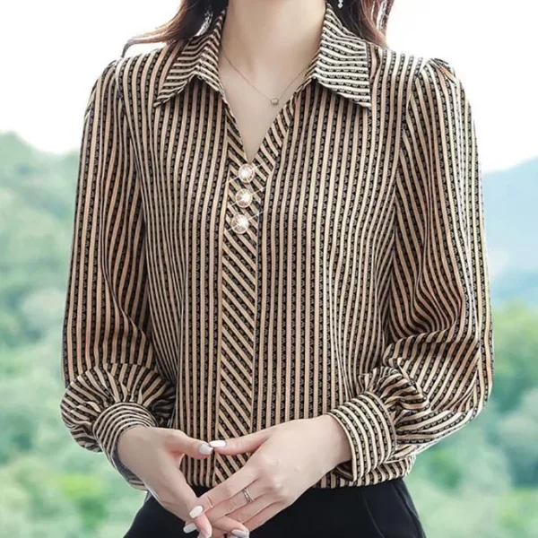 Women's Striped Long Sleeve Chiffon Top